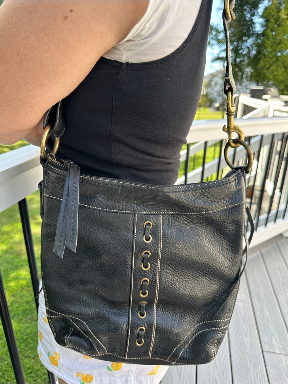 Coach Chelsea Laced Leather Duffle Black Shoulder Bag Grommet 10399 Vintage